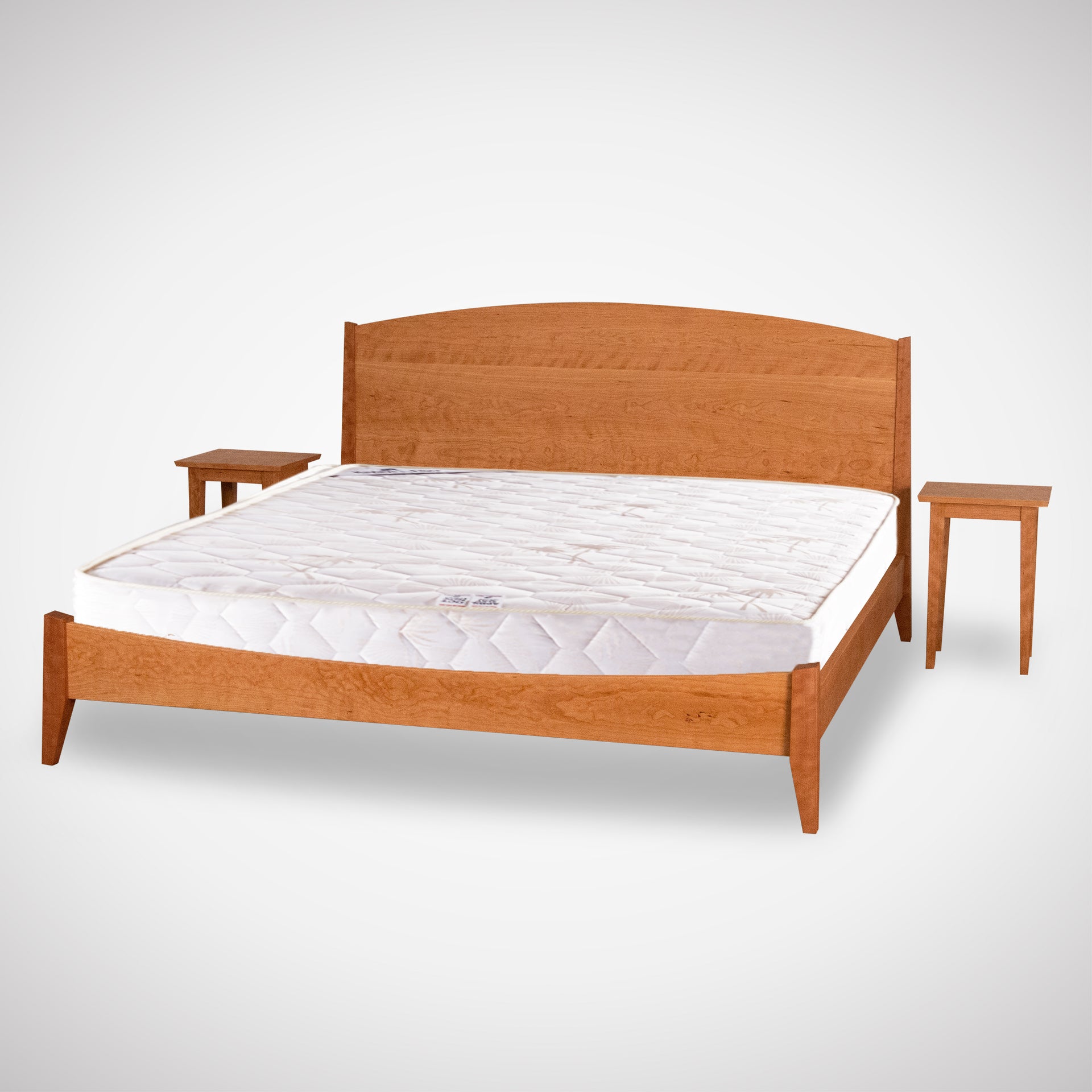 Solid wood platform bed with side tables