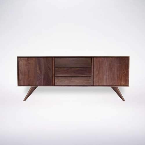 Front view of a modern credenza in solid wood walnut
