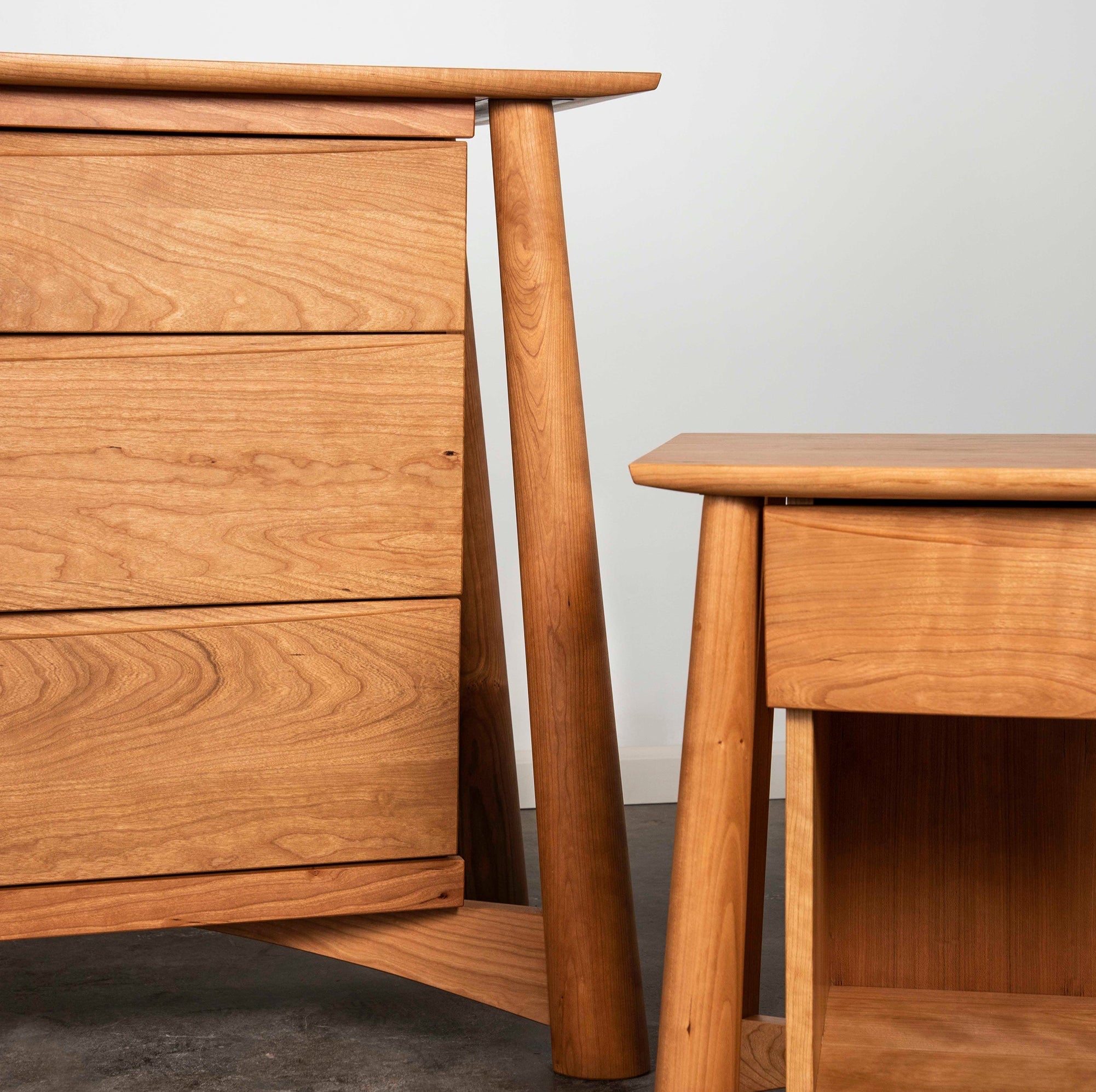Sunrise dresser and its partner solid wood side table. It's made in USA using natural solid wood.