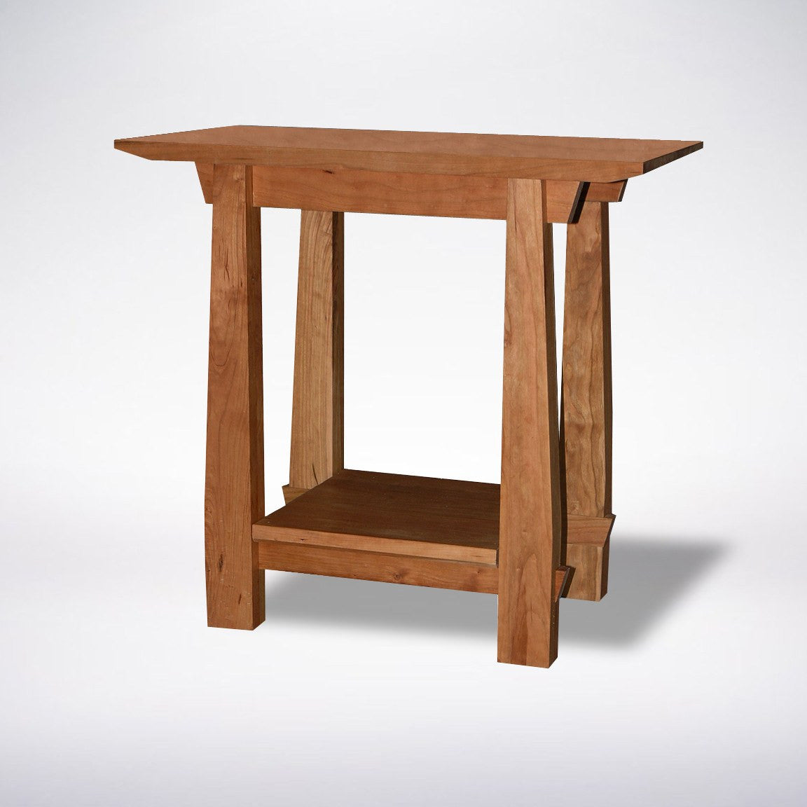 The TY Fine Furniture Horizon Side Table Solid Wood - Cherry features a rectangular top, slightly flared legs, and a lower shelf in medium-toned cherry wood. Made in the USA with a plain white background.