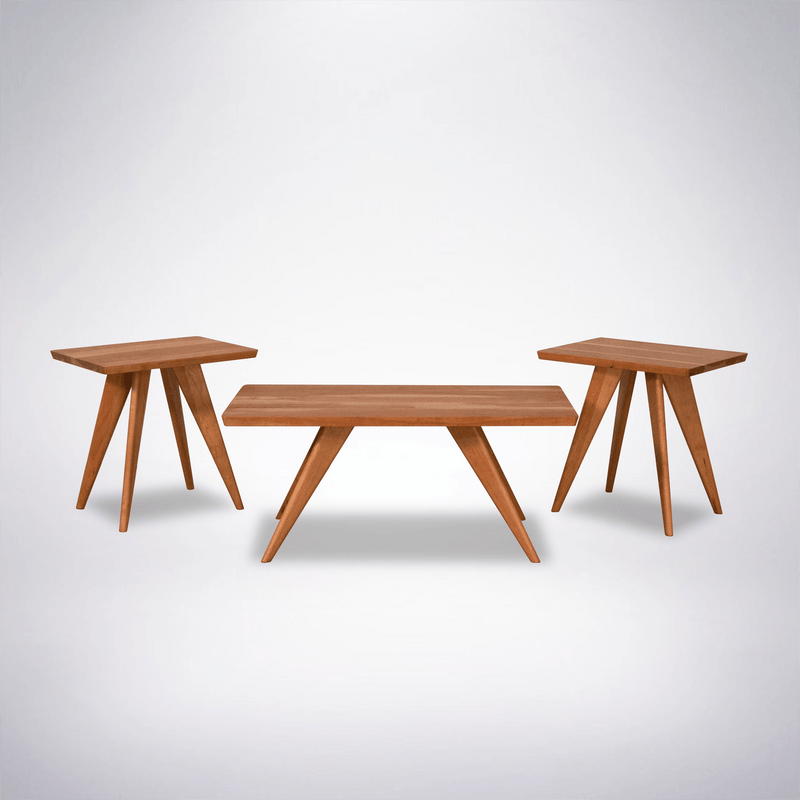 40 x 20 coffee table shown with essentials side tables in cherry