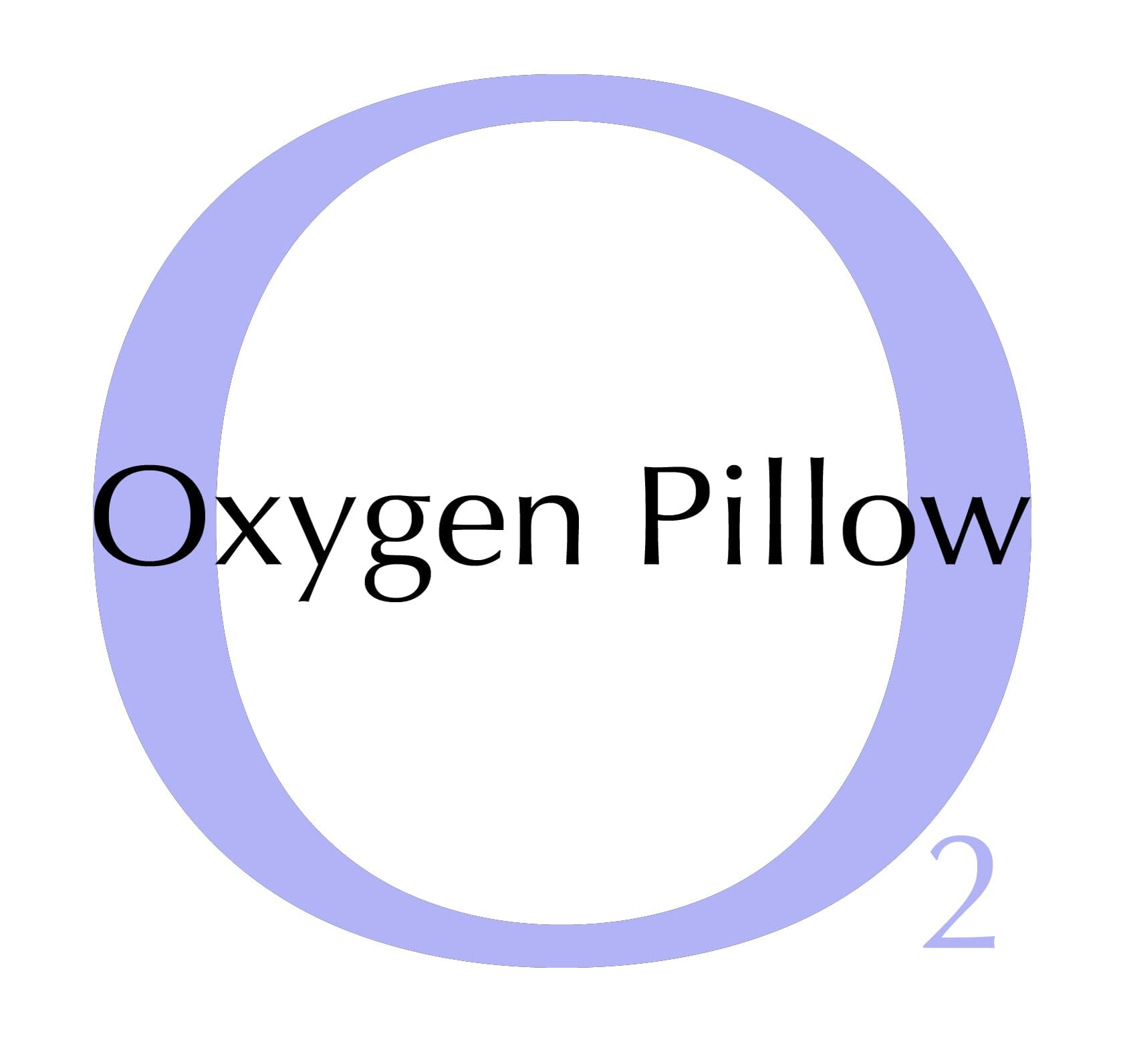 Large light purple letter O features "Oxygen Pillow" in black, with a small purple subscript 2 (O₂) at the corner—representing the Oxygen Pillow - Natural Fill by TY Sleep, ideal for edge support.