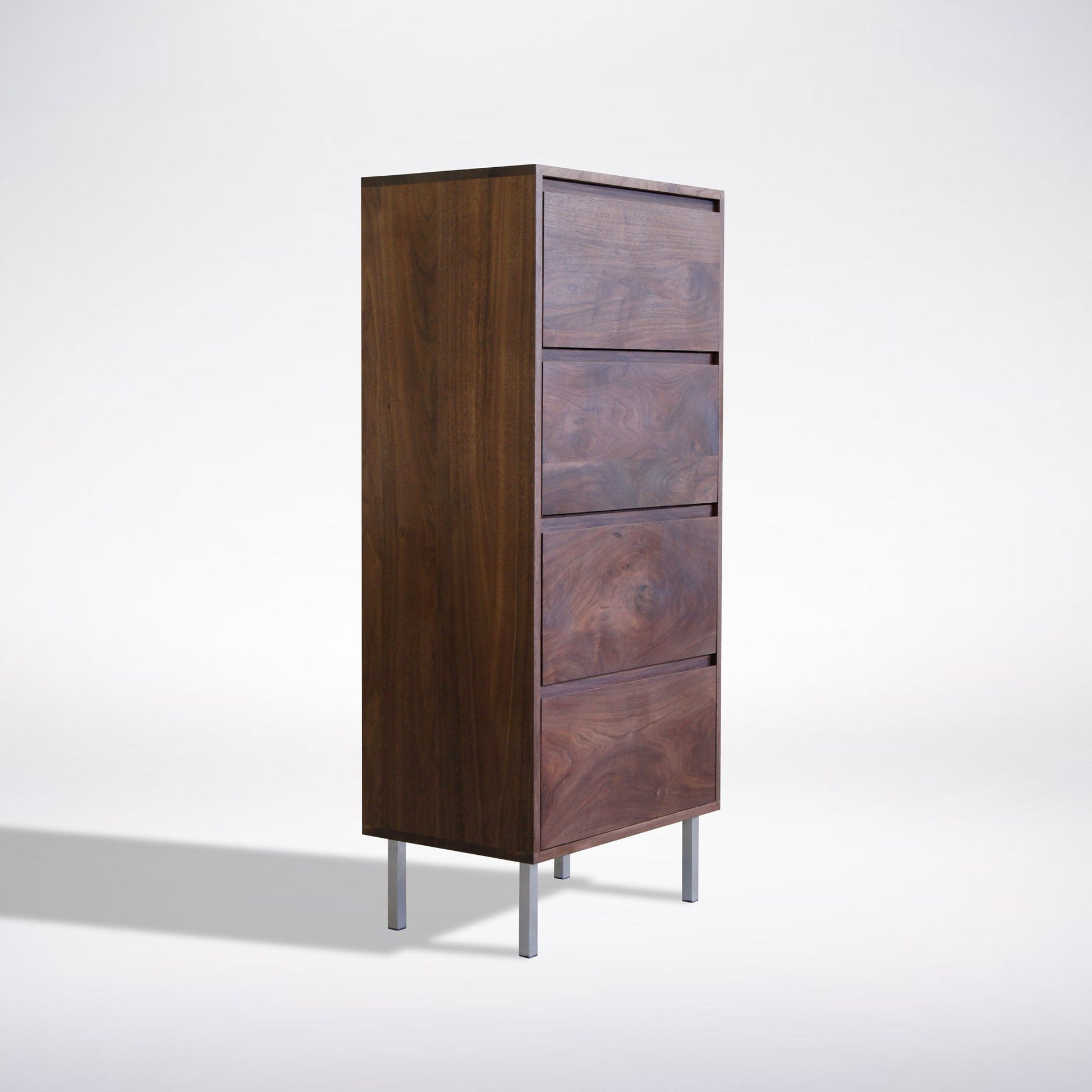 Mid-century modern solid wood tall dresser with steel legs