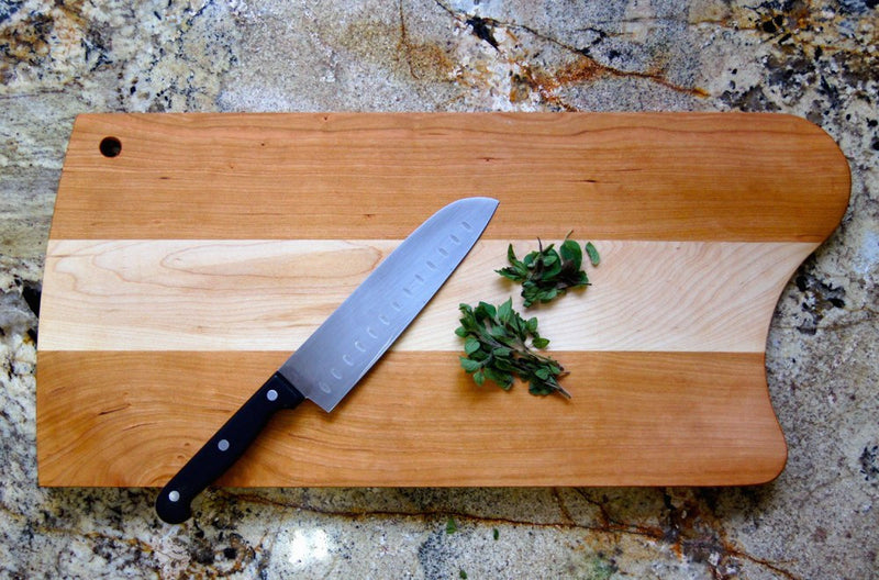 Mixed Wood Cutting Board with Integrated Bowl Scoop