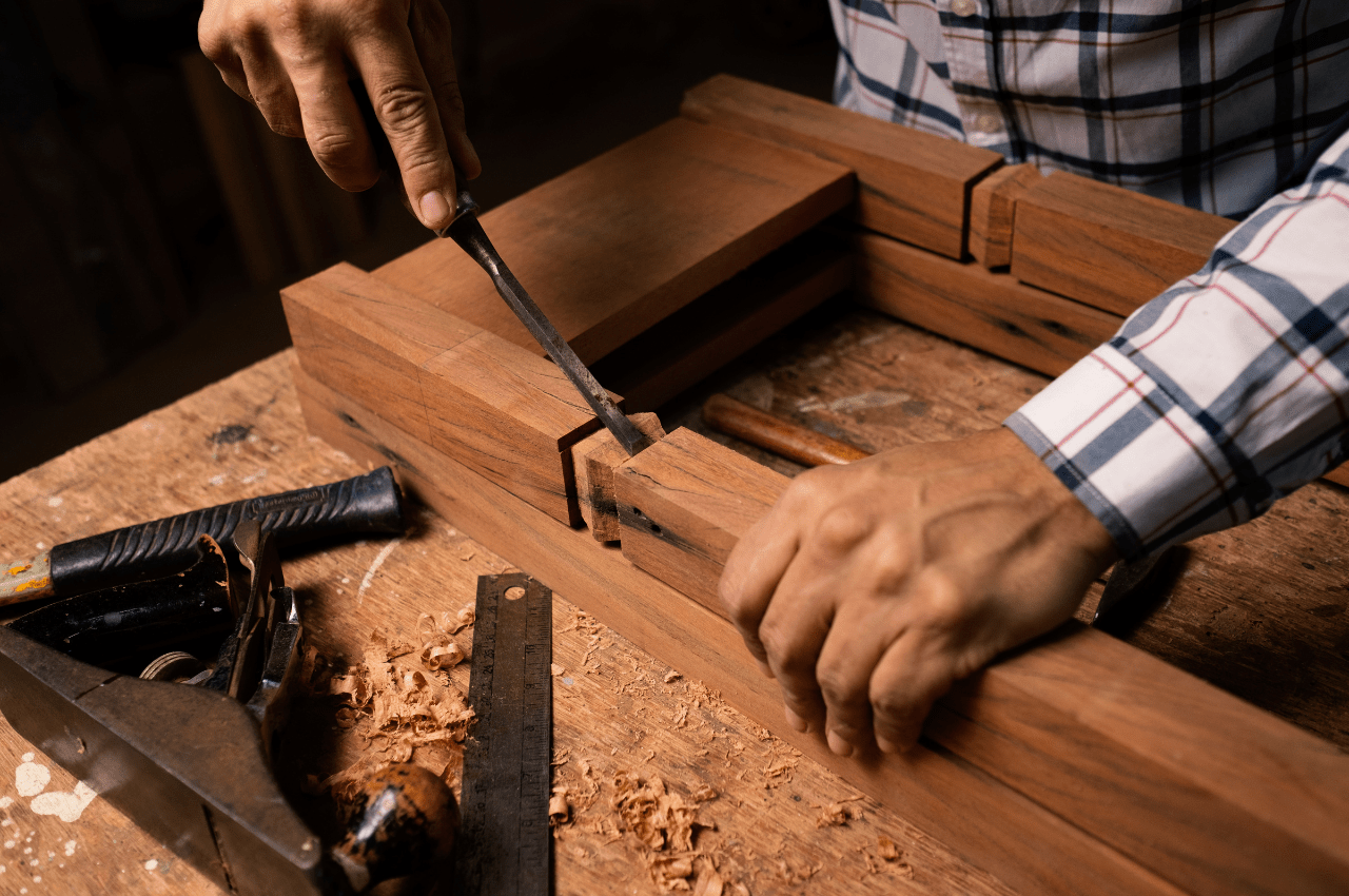 A person using a chisel