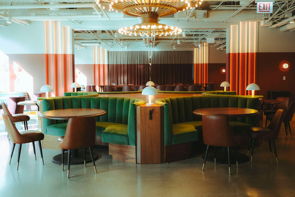 Stylish restaurant interior featuring custom furniture and modern lighting