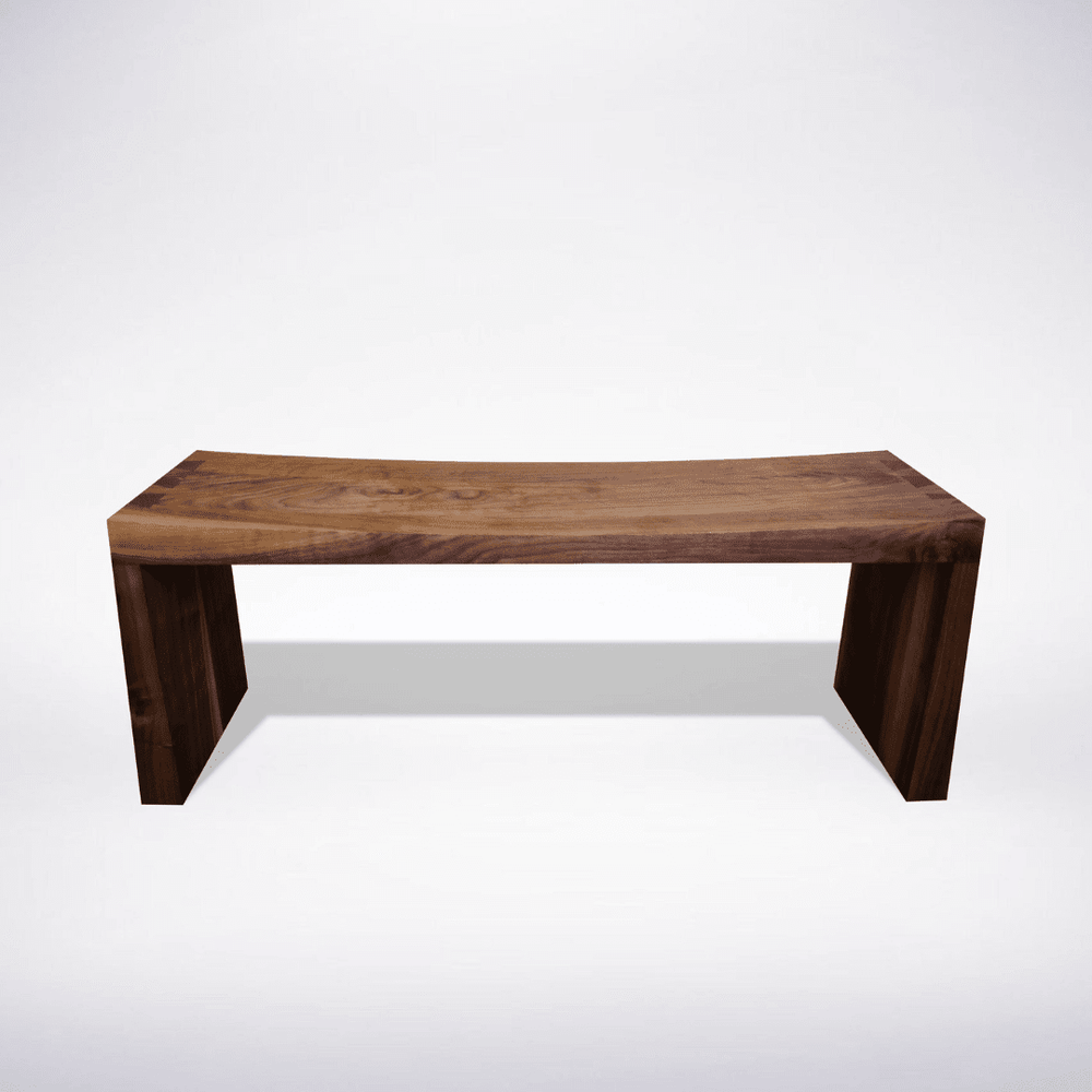 Wooden bench with a smooth, rich finish and visible wood grain, ideal as entry or seating furniture