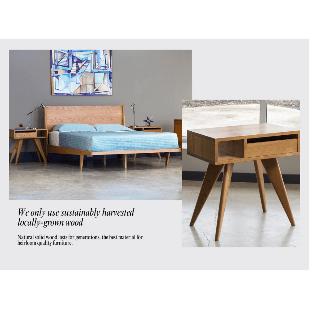 collage grid of nine product images from the Mid-Century Modern Collection including various nightstands and desks.