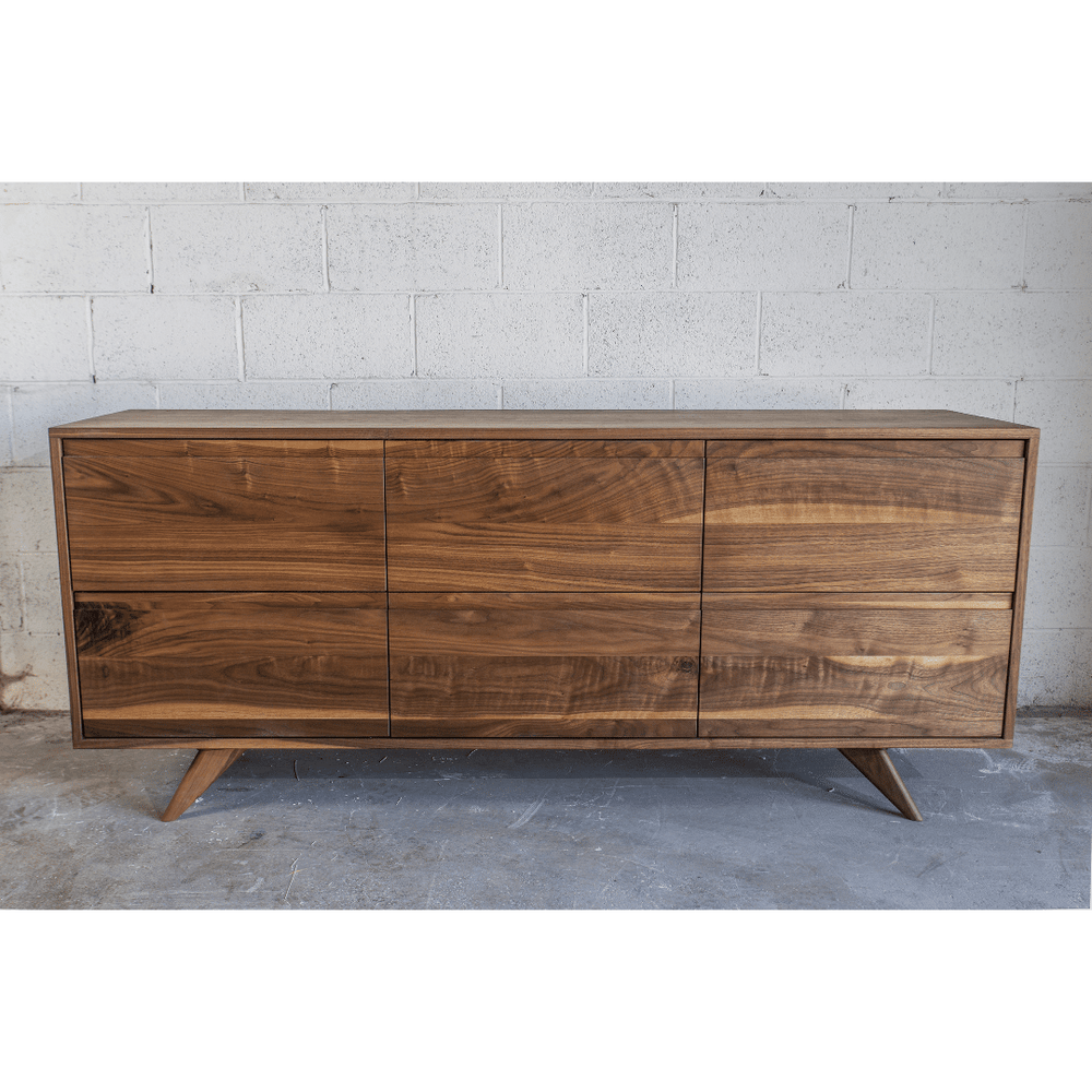 Close view of the sideboard legs and angled supports.