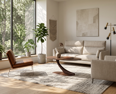 Cantilever Oval Coffee Table Solid Wood - Walnut