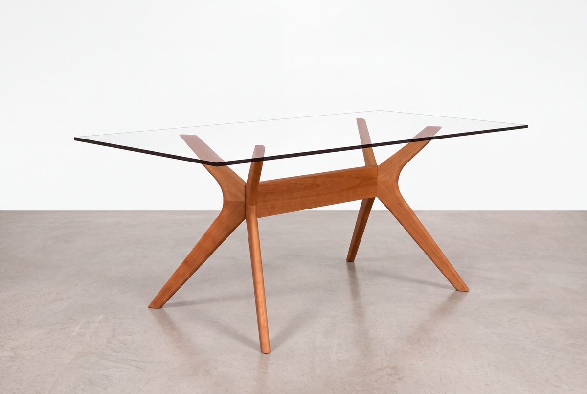 Solid Cherry Glass-Top Dining Table - Strata Collection | TY Fine Furniture