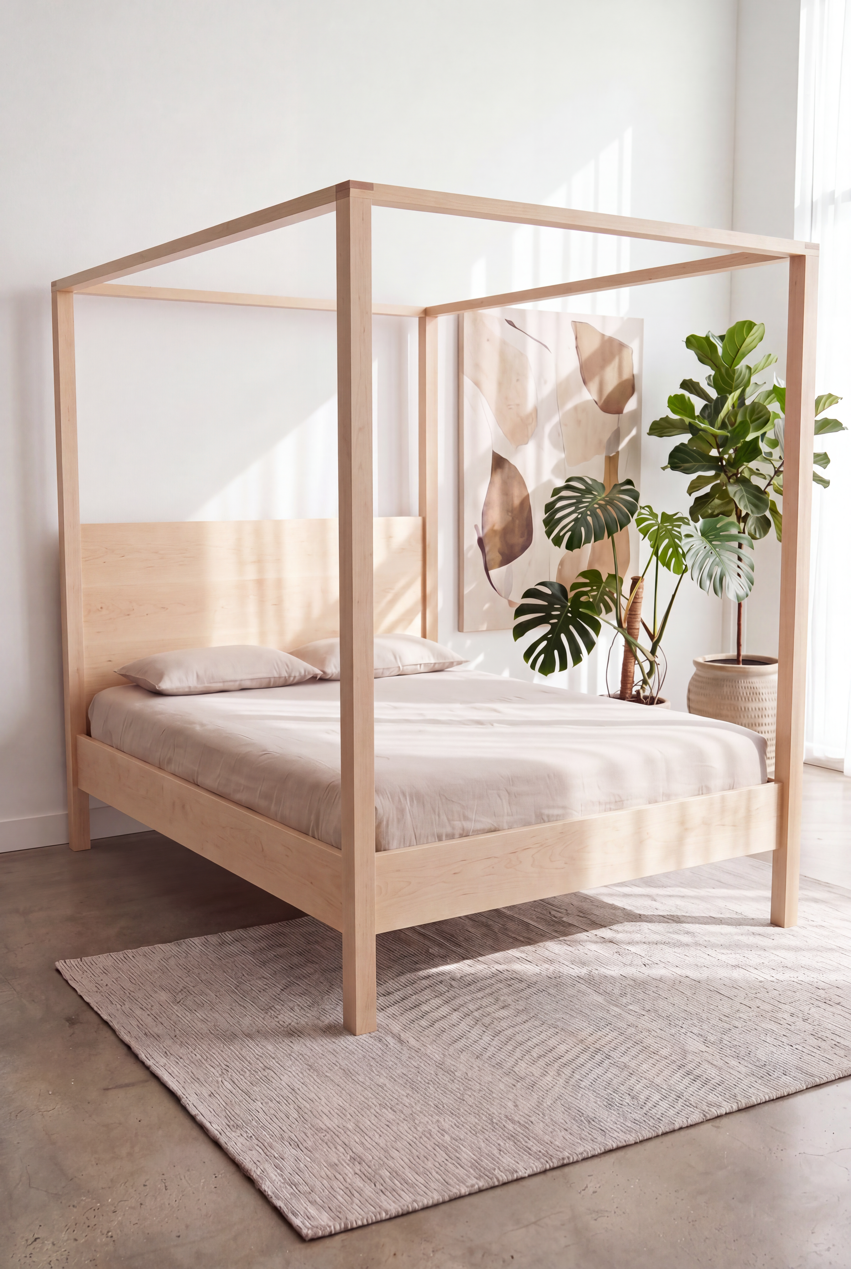 Modern Four Poster Bed - Solid Wood-Maple