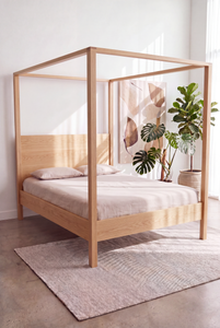 Modern Four Poster Bed - Solid Wood-White Oak