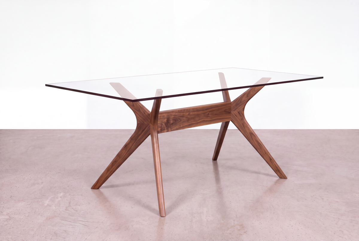 Solid Walnut Glass-Top Dining Table - Strata Collection | TY Fine Furniture