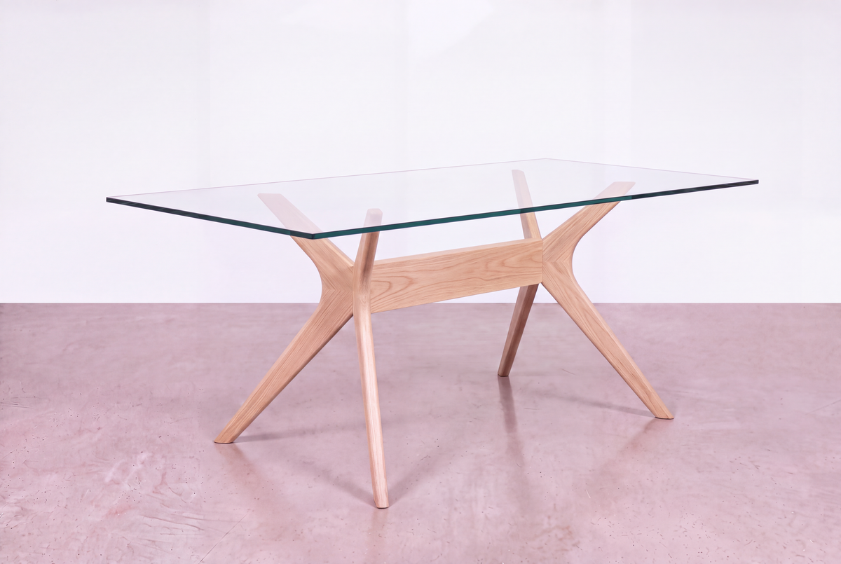 Solid White Oak Glass-Top Dining Table - Strata Collection | TY Fine Furniture