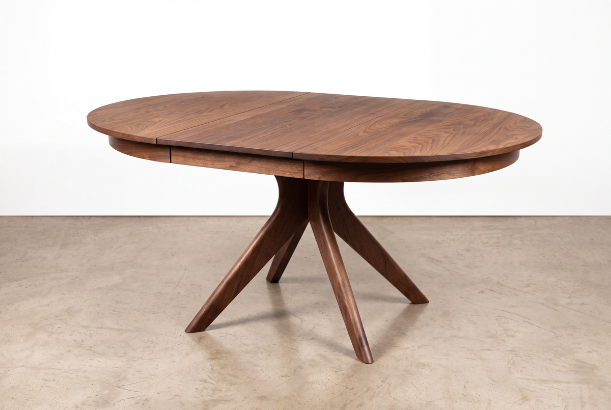 Solid Walnut Extendable Round Dining Table- Strata Collection | TY Fine Furniture