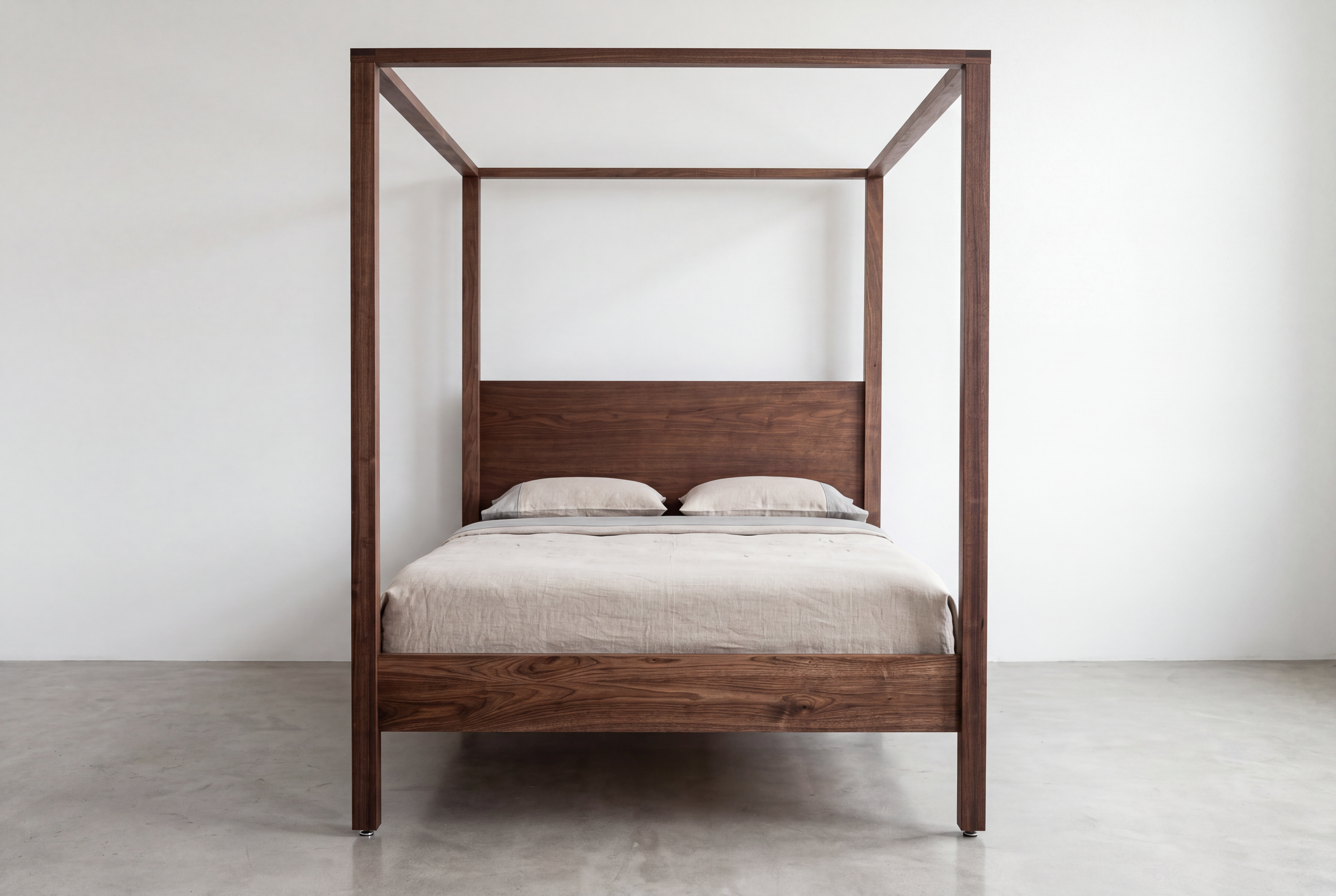 Modern Four Poster Bed - Solid Wood-Walnut