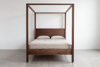 Modern Four Poster Bed - Solid Wood-Walnut
