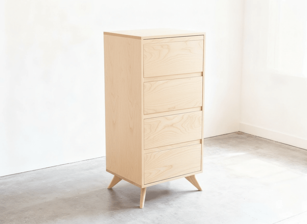 tall narrow modern dresser Basilea 5 Drawers Tall Dresser, Pull Out System, Blue Natural Oak