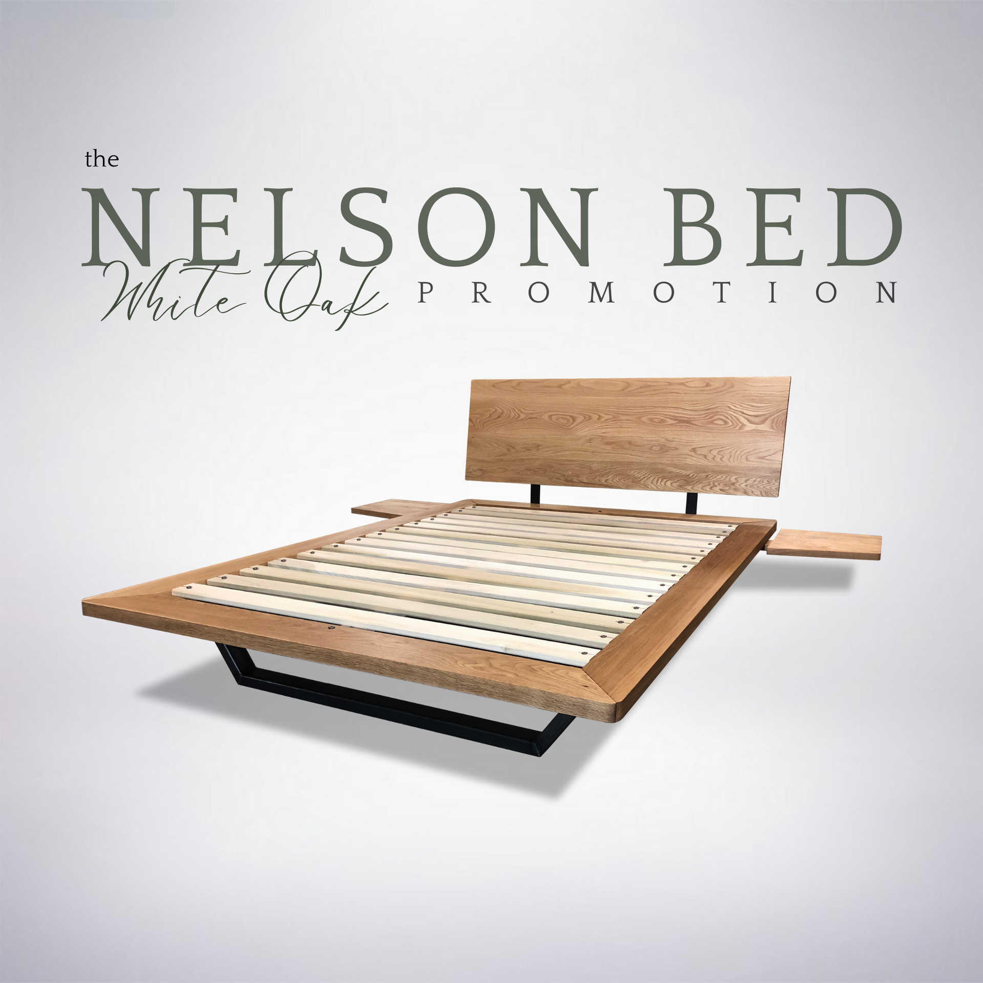 QUICK SHIP - Nelson Platform Bed White Oak Promo - Handcrafted Solid Wood Bed Frame