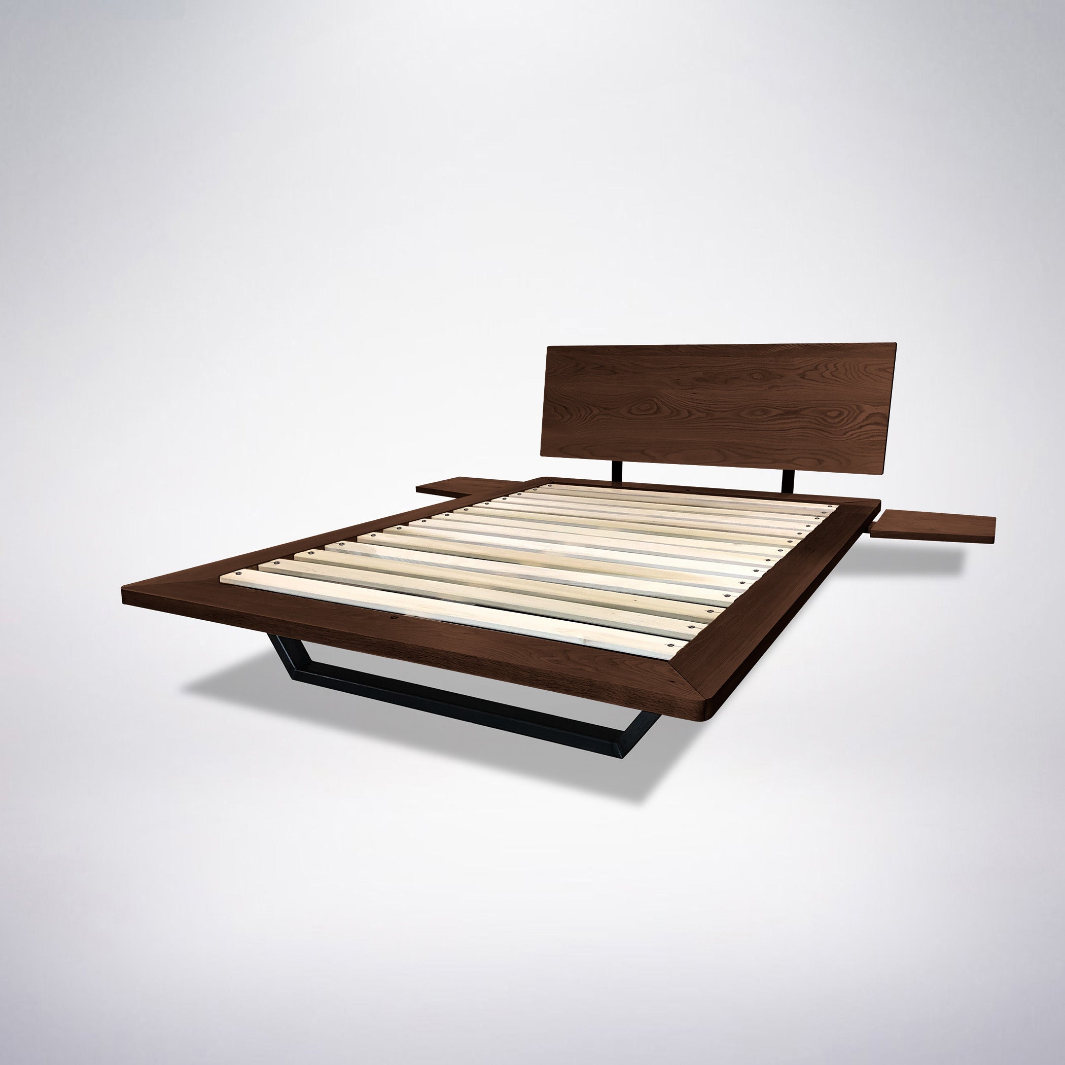 Nelson Platform Bed - Handcrafted Solid Wood Bed Frame-with side table attached
