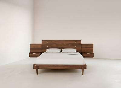 Apollo Platform Bed with Integrated Tables Walnut