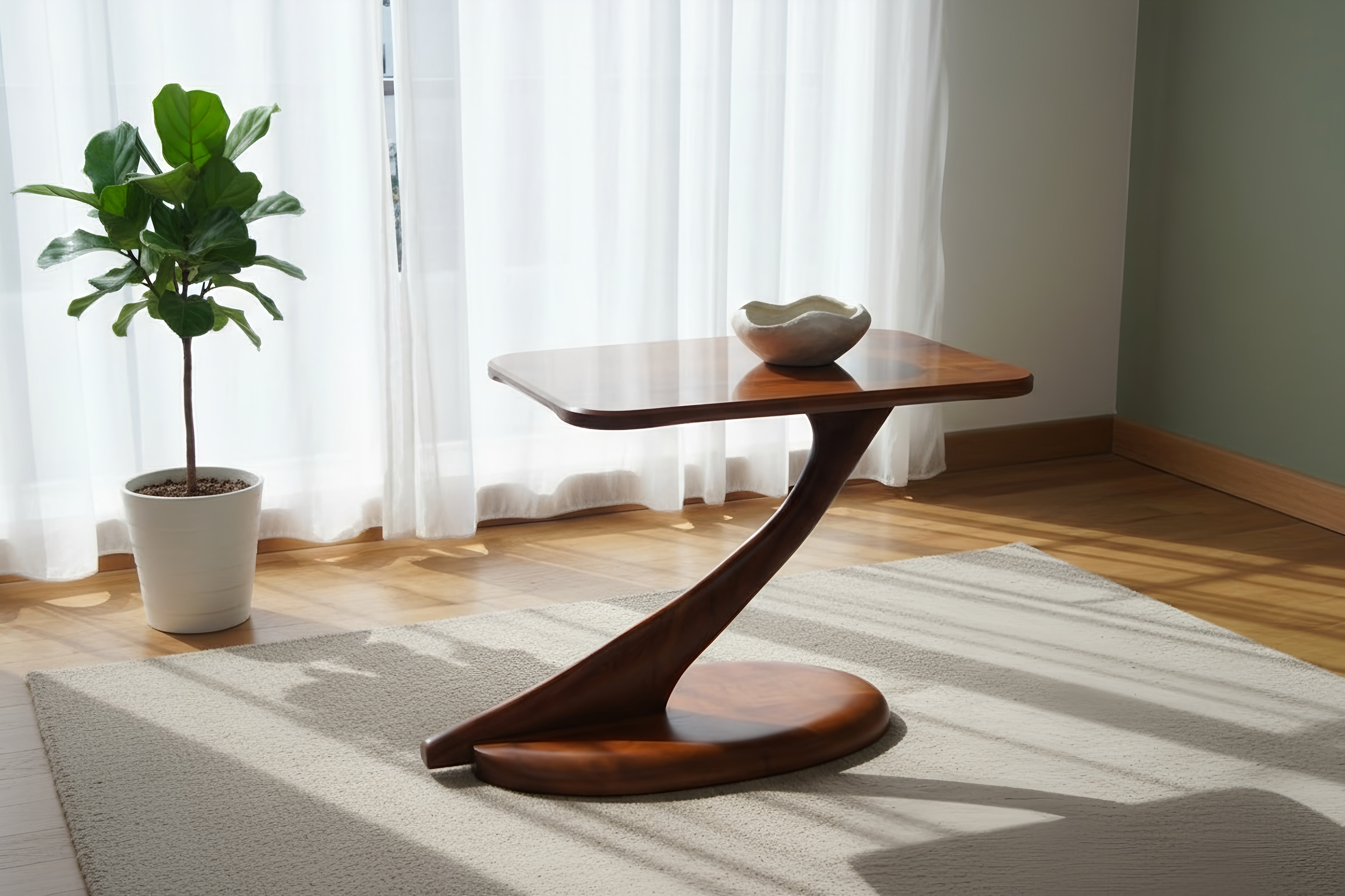 Cantilever Side Table Solid Wood Handmade- Cherry