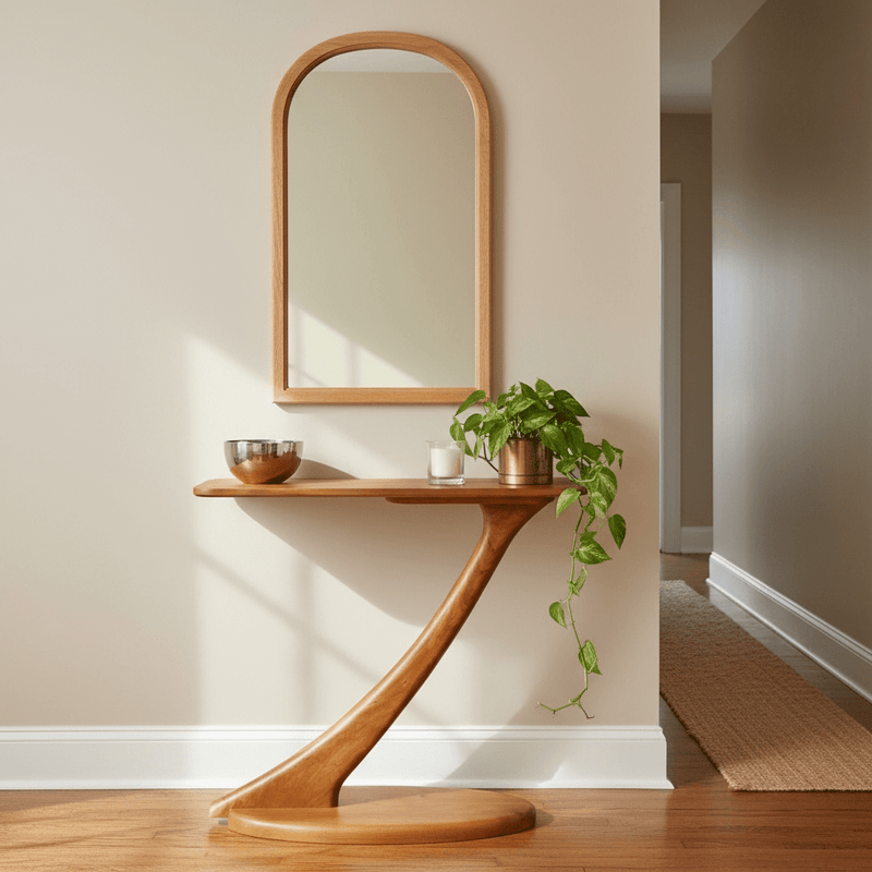 Cantilever console hall table in cherry