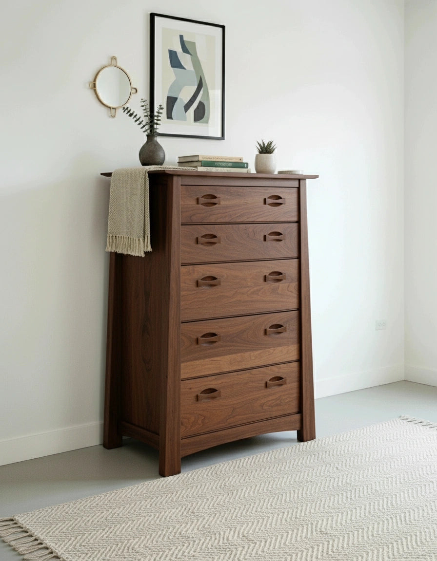 Enso 5-Drawer Upright Dresser - Handmade Solid Wood Chest | Walnut