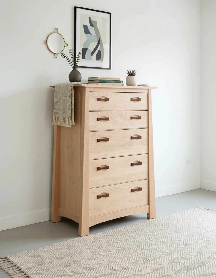 Enso 5-Drawer Upright Dresser - Handmade Solid Wood Chest | Maple