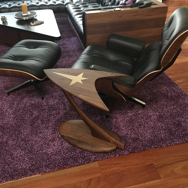 Customer photo of a walnut piece with brass inlay
