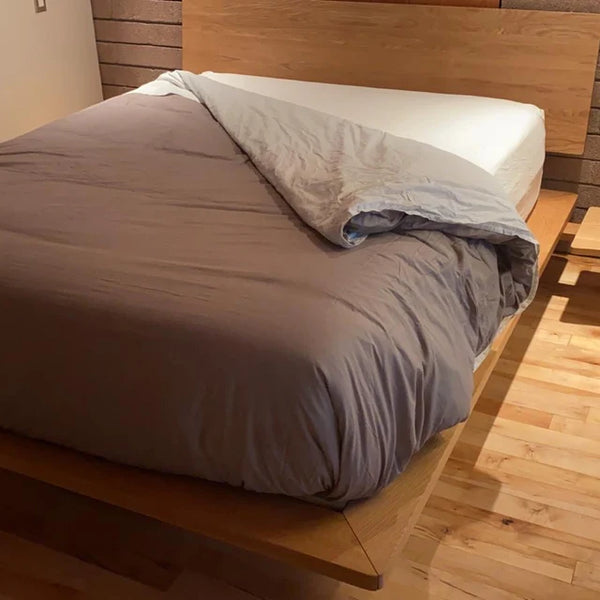 Customer photo of an assembled hardwood bed frame