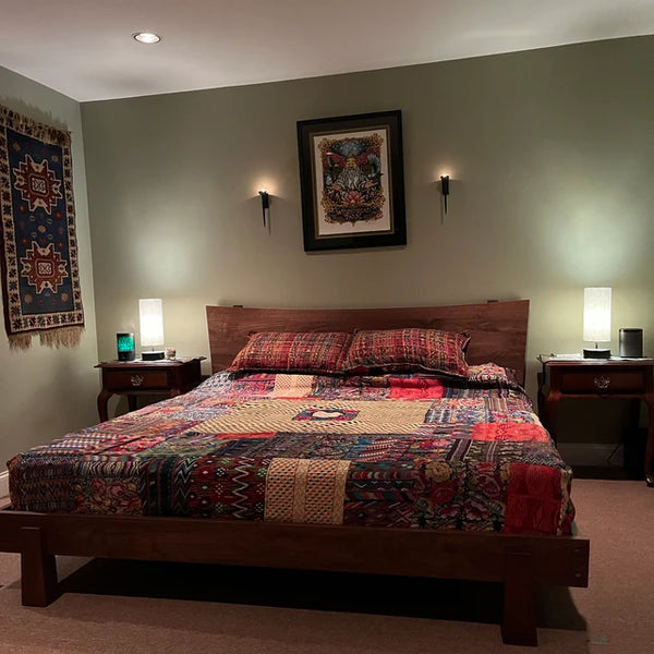 Customer photo of a custom-sized solid wood bed