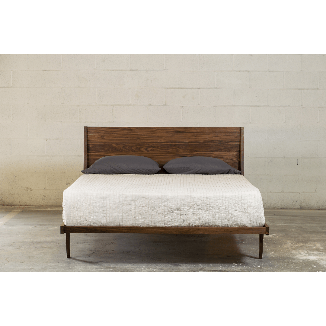 Another front view image of the Modern ONE Platform Bed in walnut, made in the USA using natural hardwood, by T.Y. Fine Furniture. 