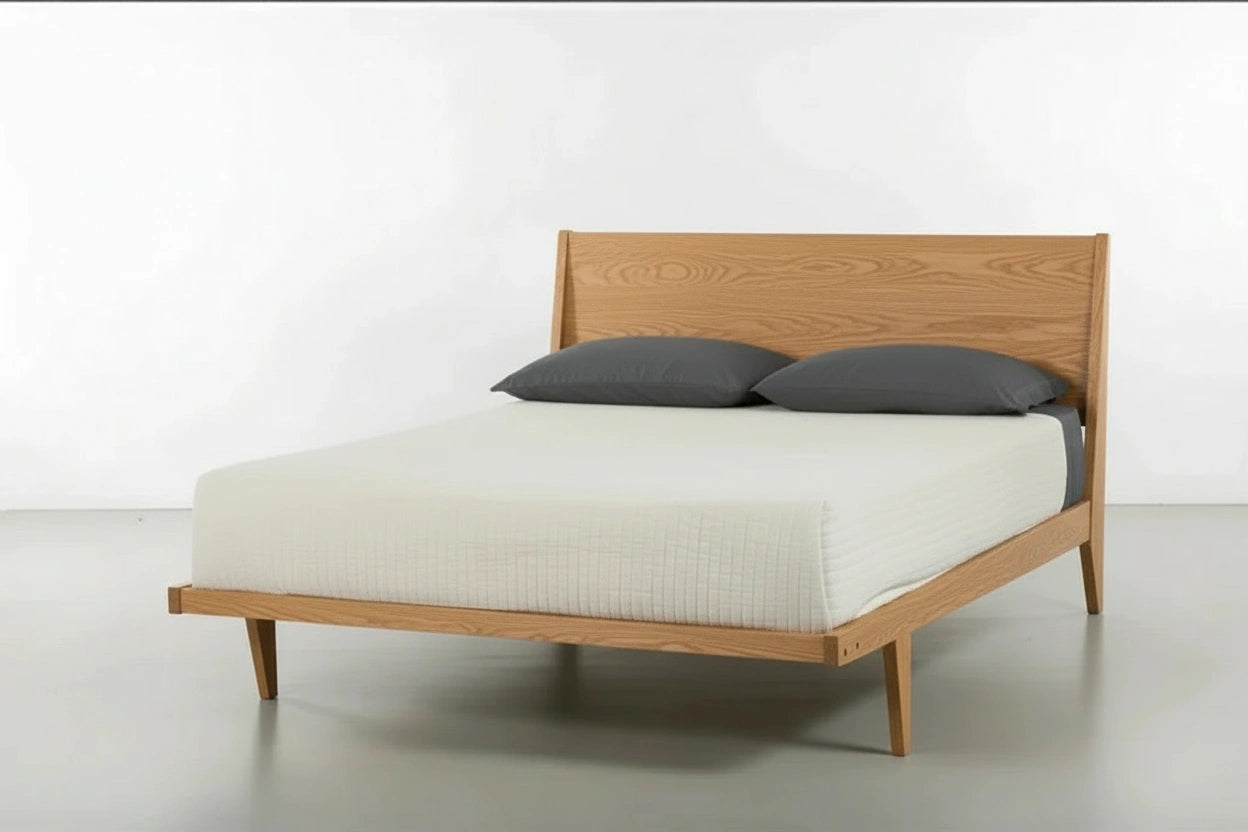 Front view of the Modern ONE Platform Bed in white oak, made in the USA using natural hardwood, by T.Y. Fine Furniture. 