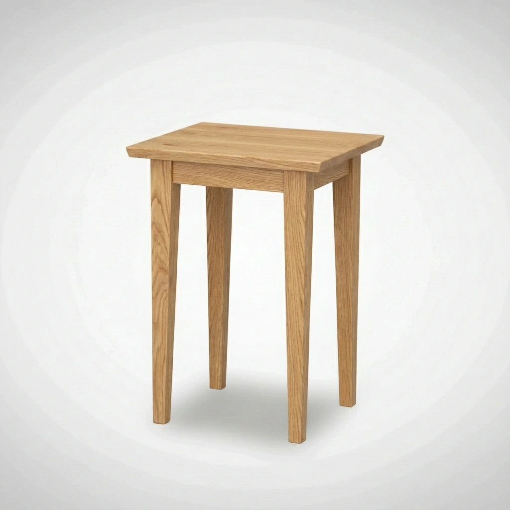 The Shaker Side Table by TY Fine Furniture, crafted from solid white oak, features four straight legs and a rectangular top. It stands against a plain light gray background.