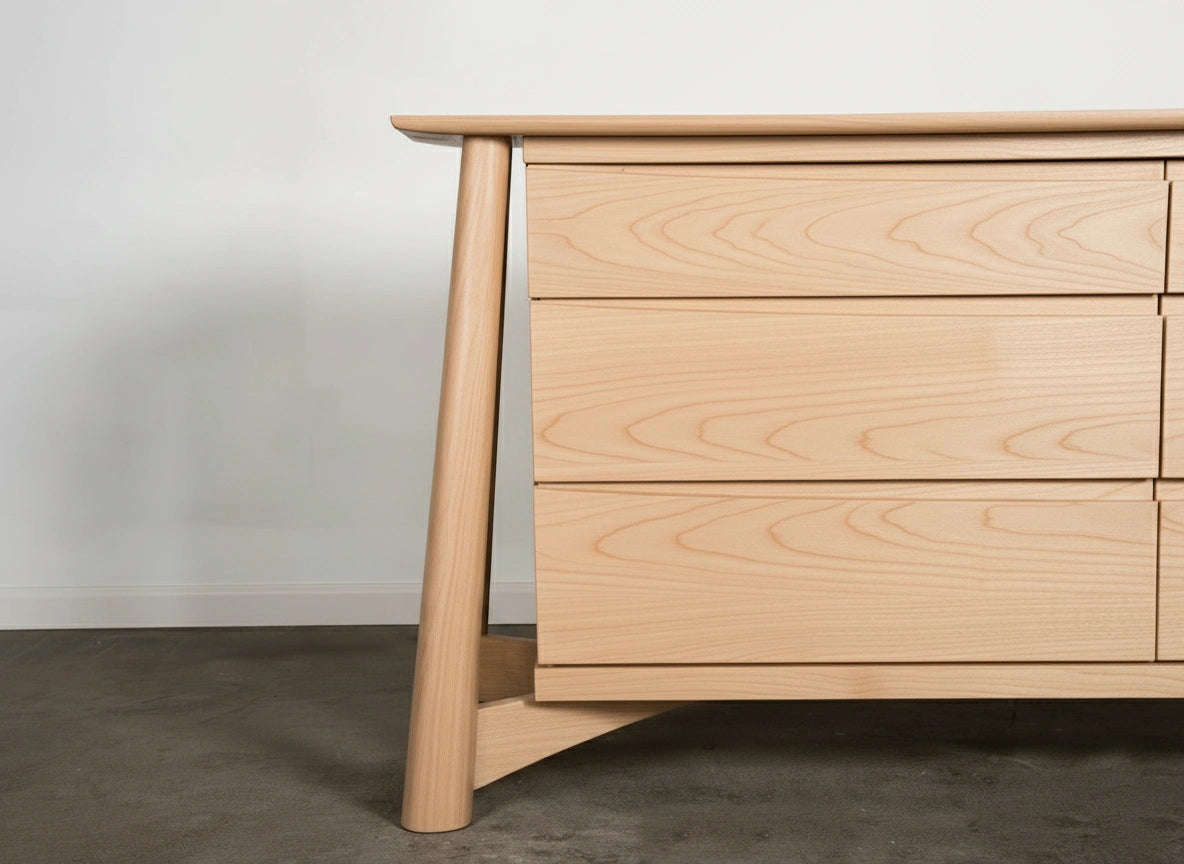 Image of Sunrise Dresser, a wooden dresser made of hard maple wood, with six drawers. Made in USA from locally-sourced natural solid wood. 
