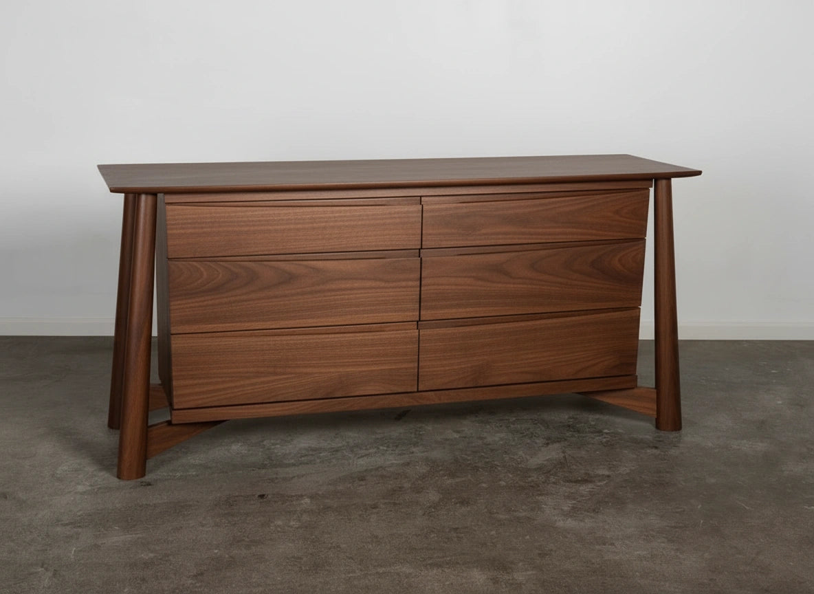 Walnut Sunrise Dresser front view with six soft-close drawers