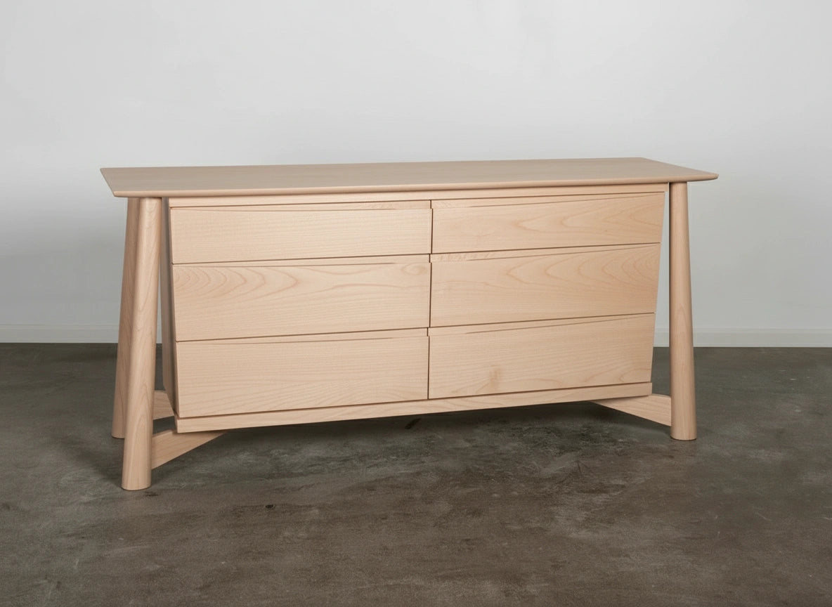 Image of Sunrise Dresser, a wooden dresser made of hard maple wood, with six drawers. Made in USA from locally-sourced natural hardwood. 