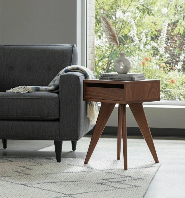 Modern Apartment Side Table - Walnut