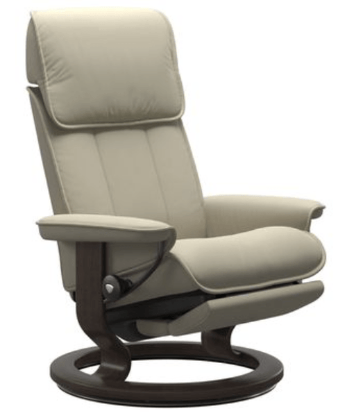 A beige leather reclining chair without ottoman