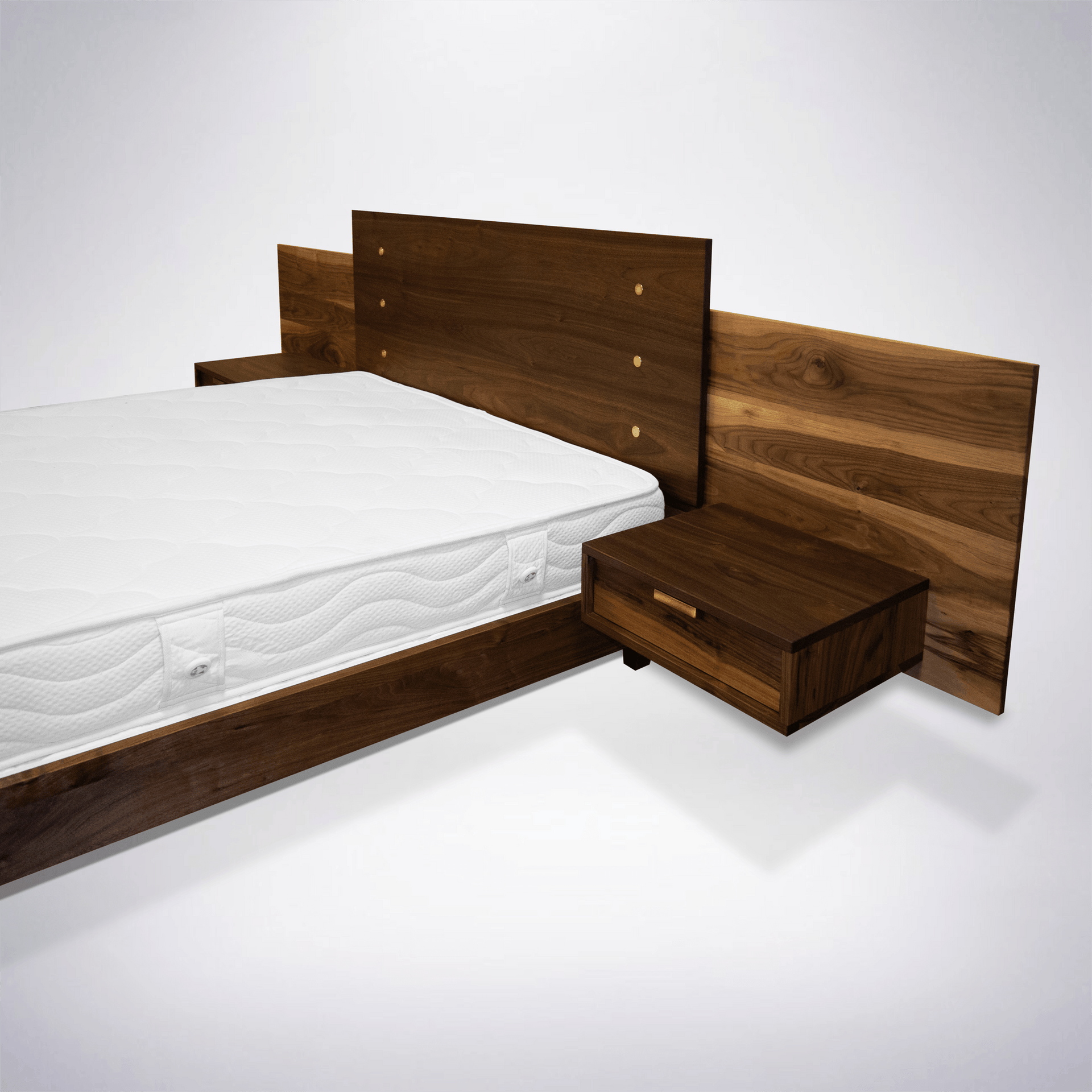 Close up of the solid wood bedframe, handcrafted in Columbus, Ohio