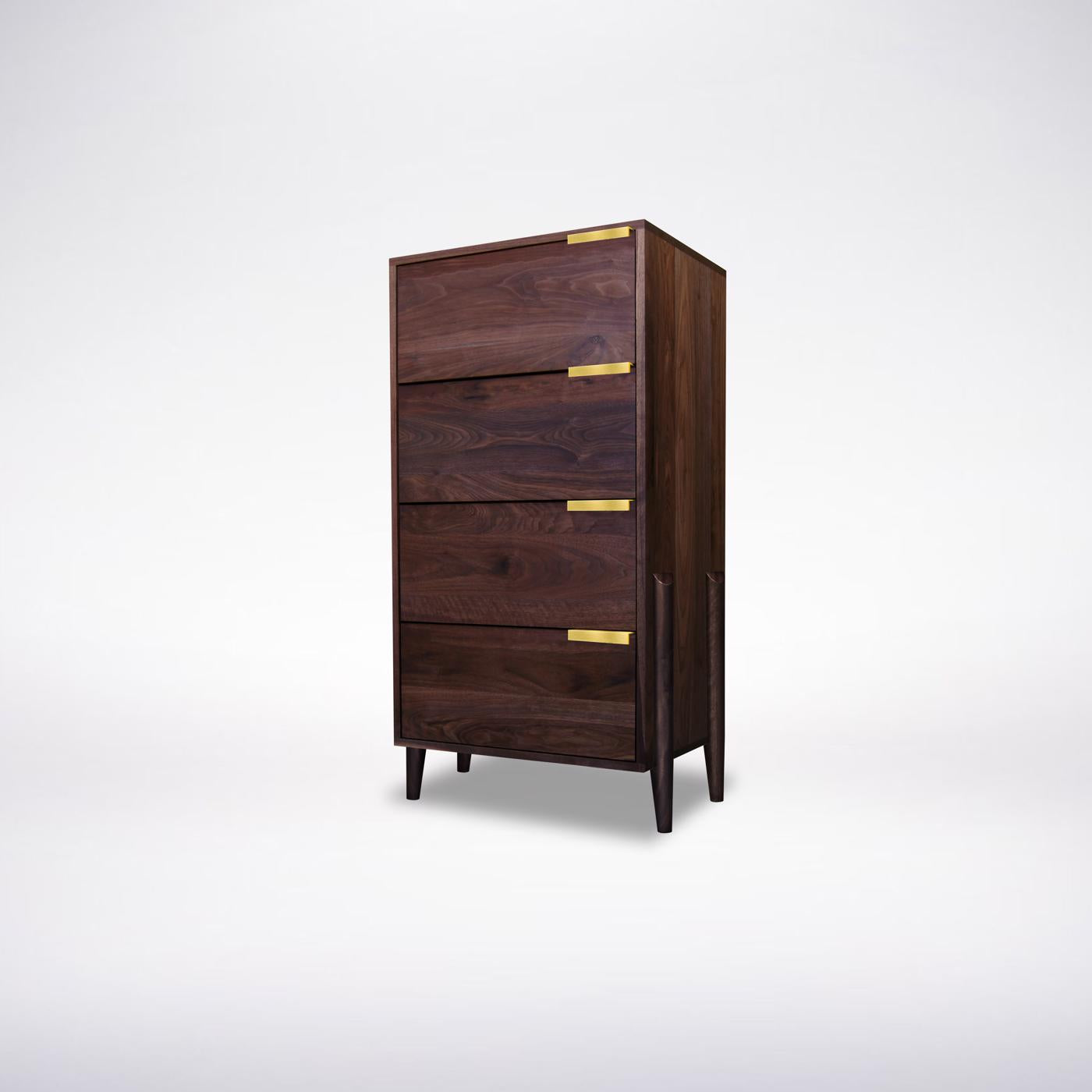 Solid wood walnut dresser with brass handles