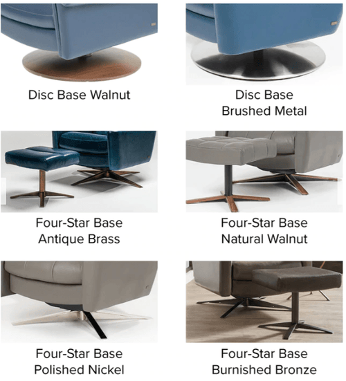 Six images of different chair base options.
