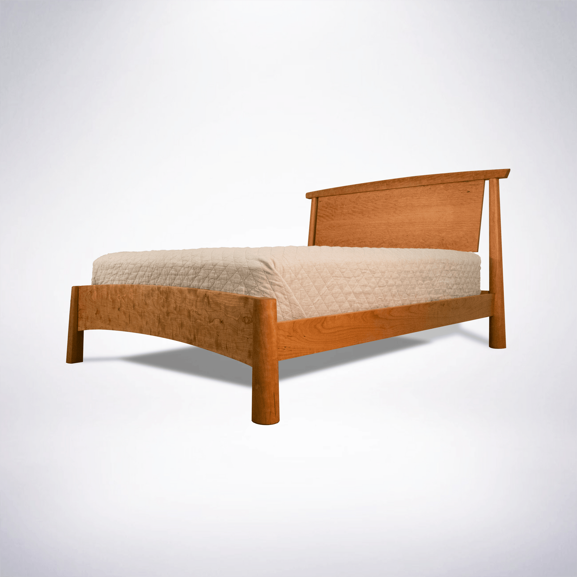 Side view of a modern platform bed, an organic furniture