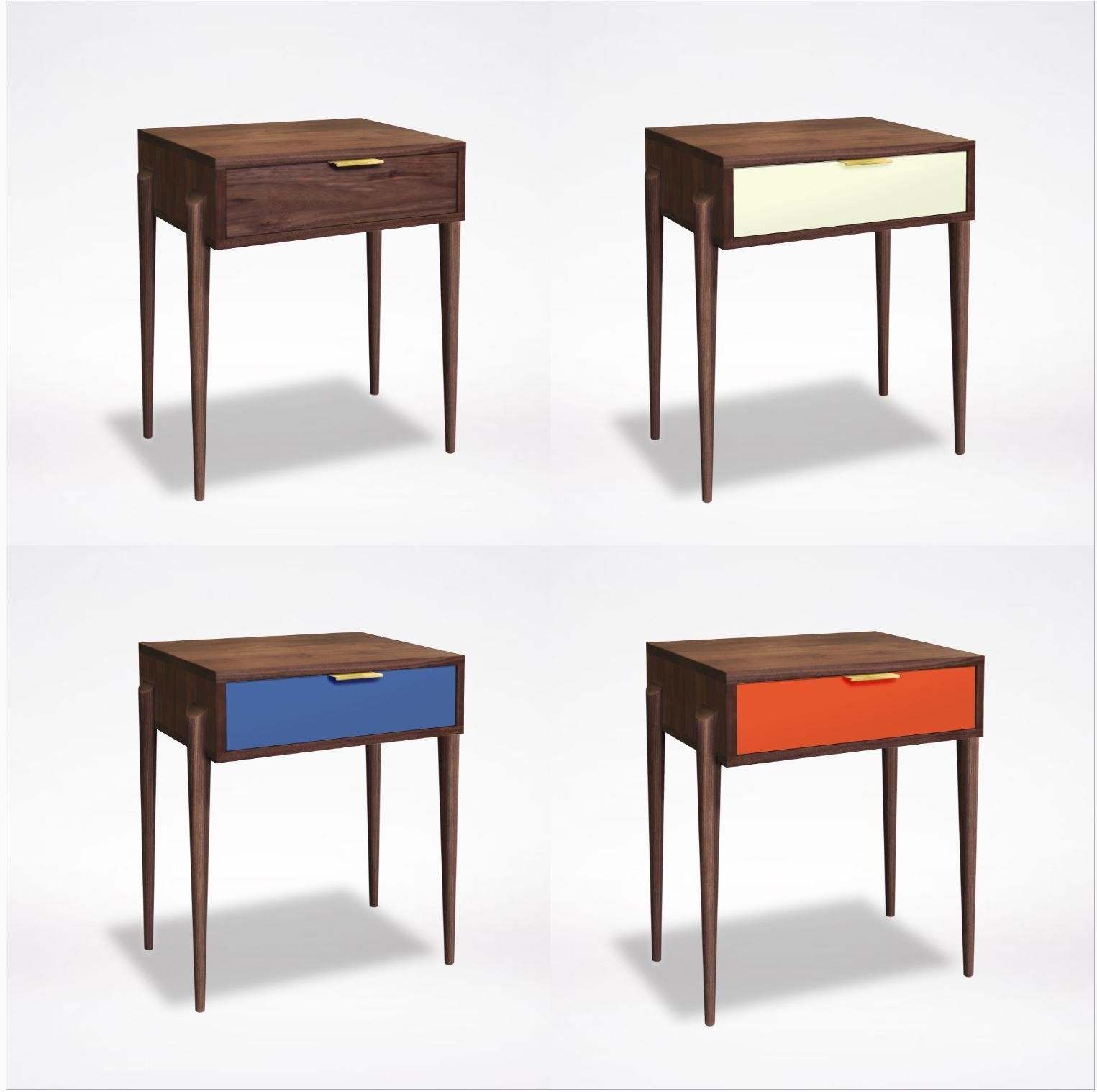 Solid wood side table with multiple color options for the drawer face