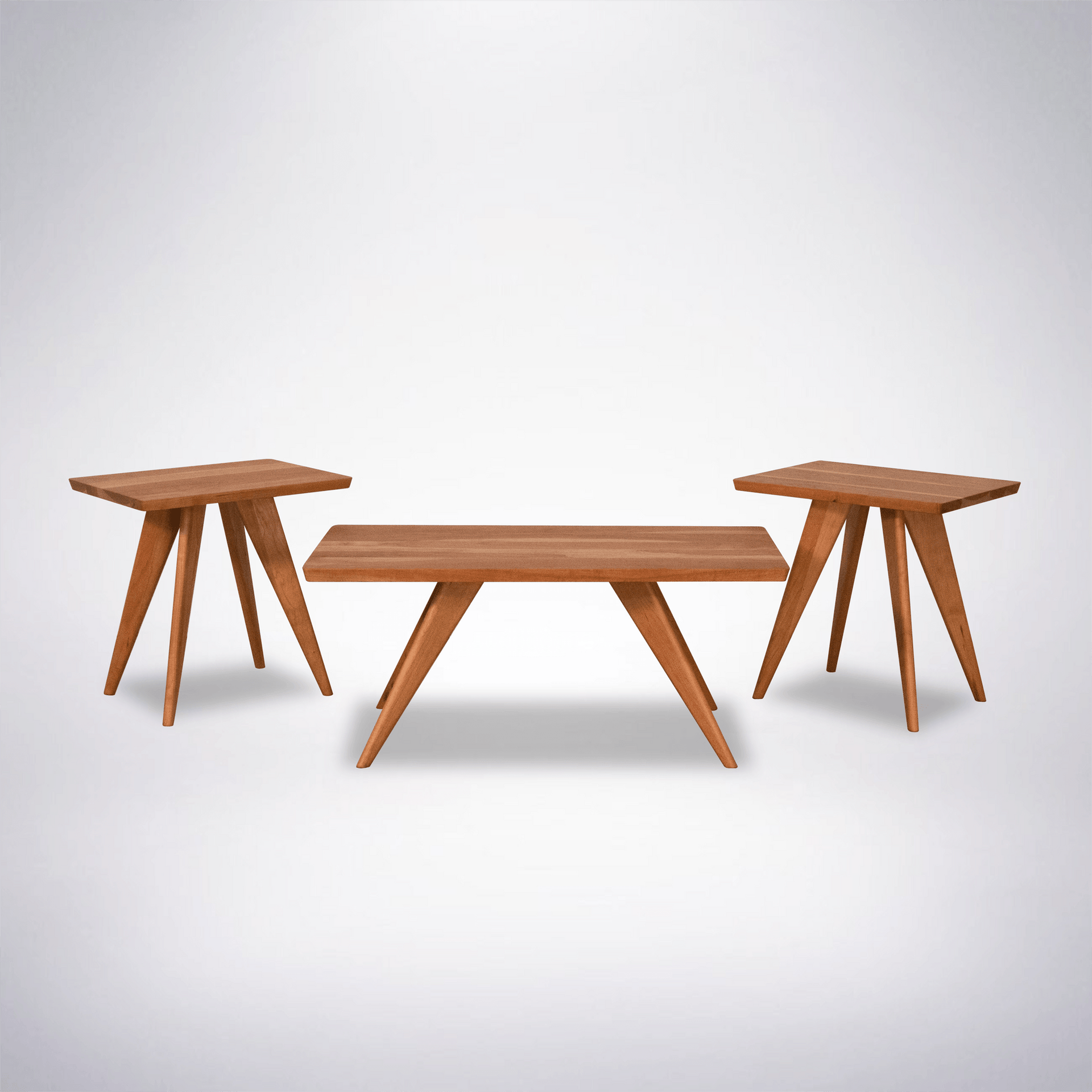 40 x 20 coffee table shown with essentials side tables in cherry
